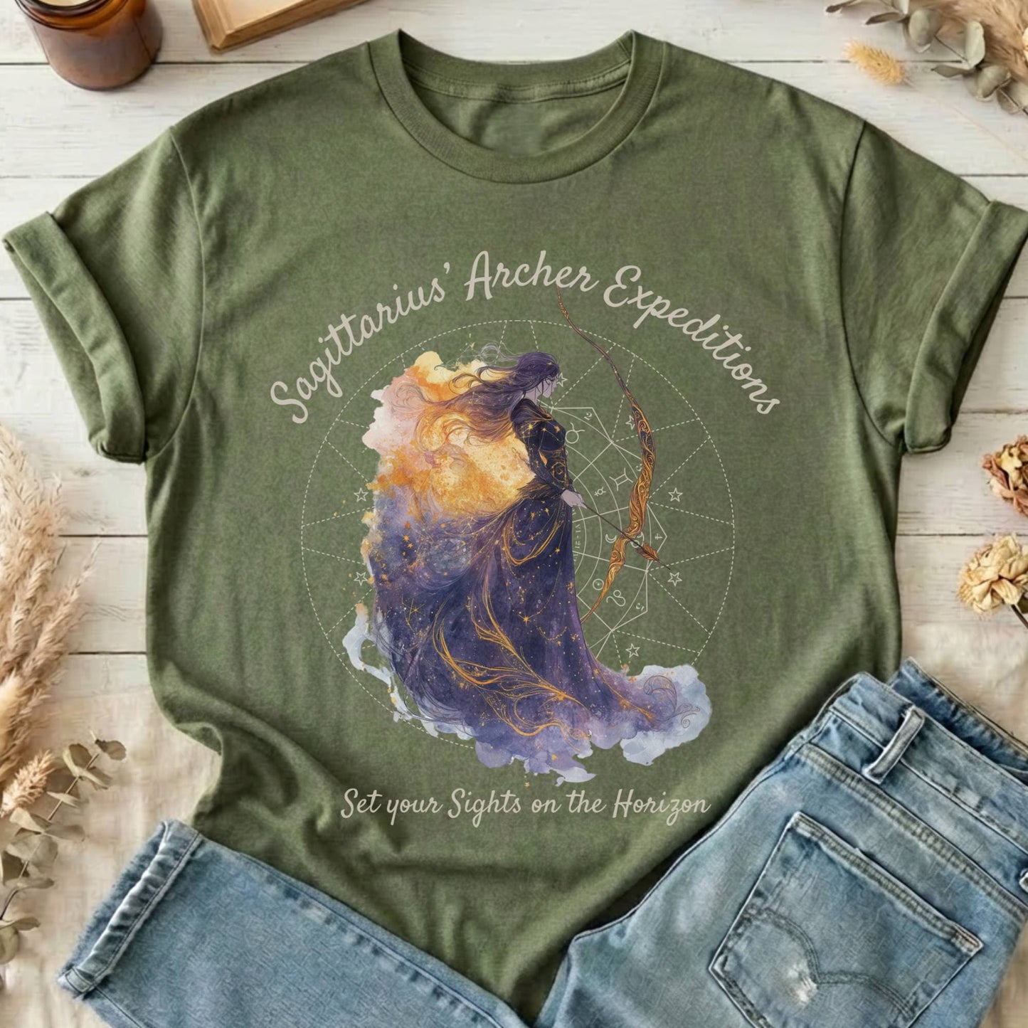 T-Shirt Military Green / S Sagittarius Archer Expeditions Zodiac T-Shirt The Mystic Eden