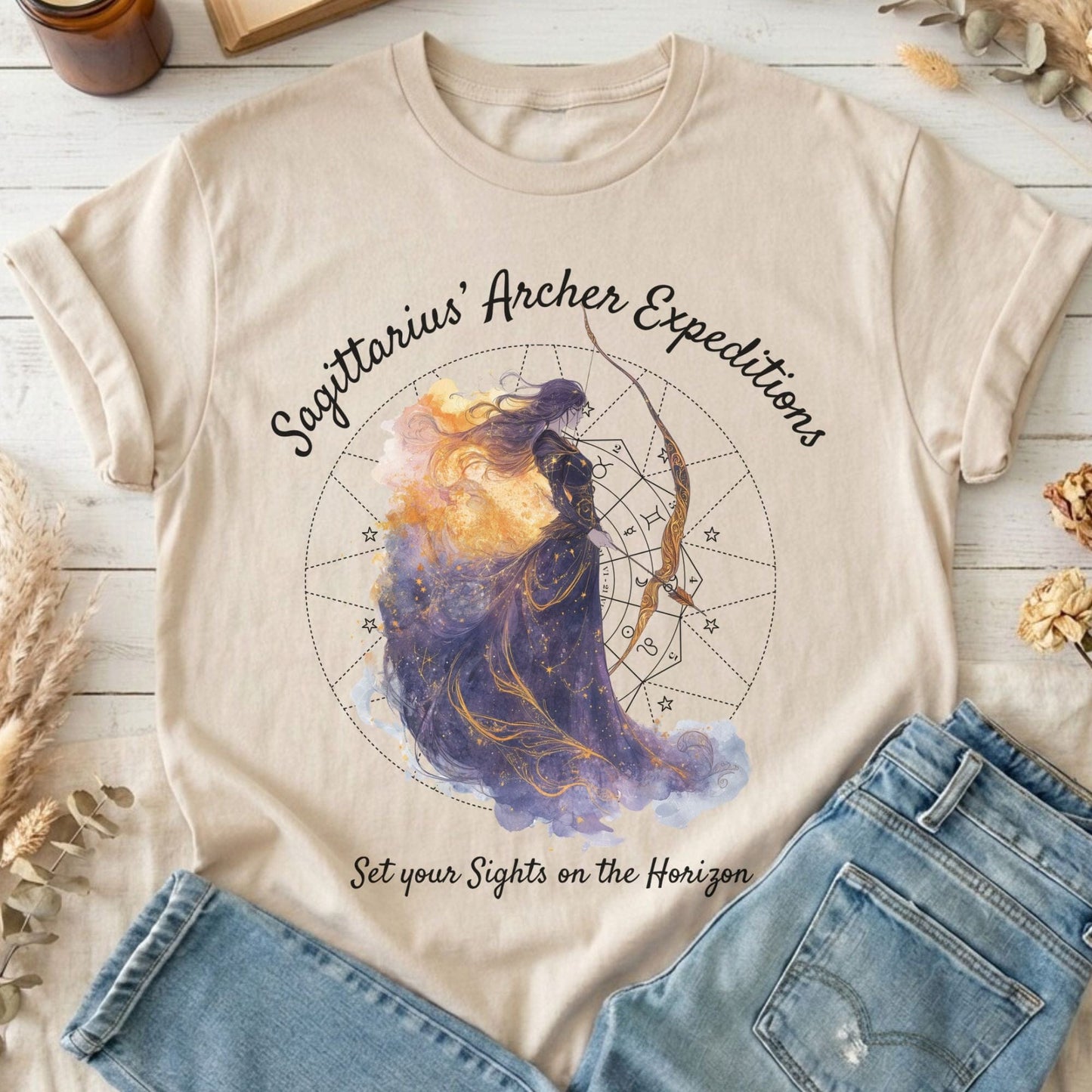 T-Shirt Sand / S Sagittarius Archer Expeditions Zodiac T-Shirt The Mystic Eden