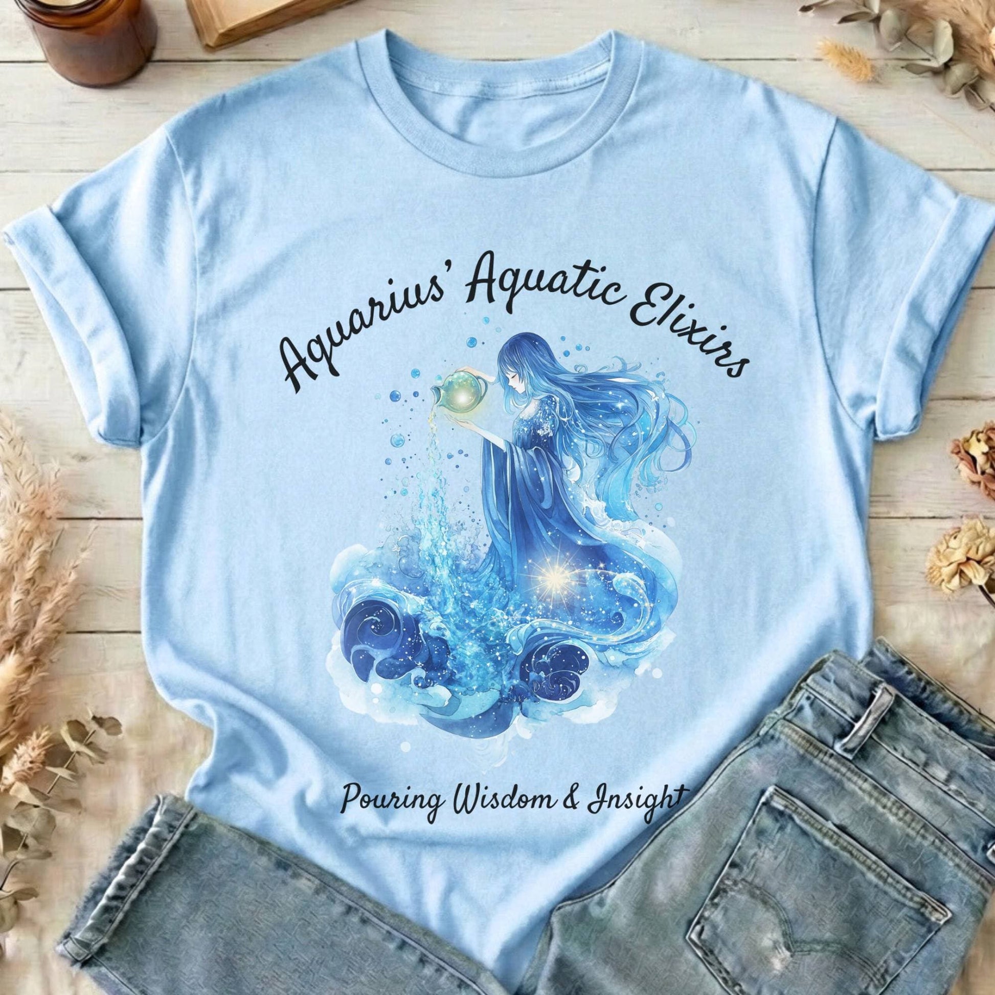 T-Shirt Light Blue / S Aquarius Aquatic Elixirs Zodiac T-Shirt The Mystic Eden