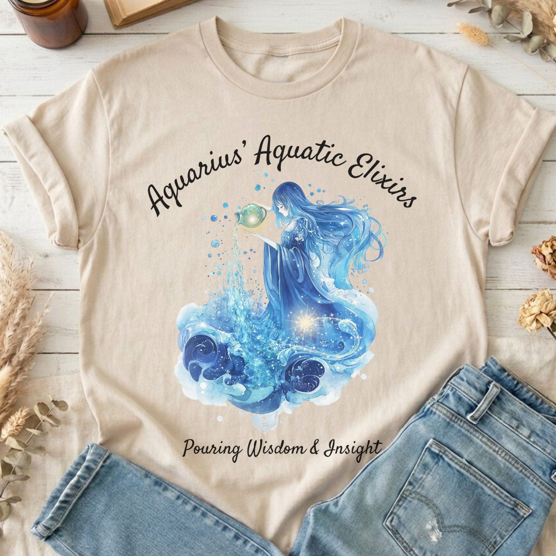 T-Shirt Sand / S Aquarius Aquatic Elixirs Zodiac T-Shirt The Mystic Eden