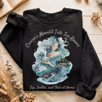 Sweatshirt Black / S Cancer's Moonlit Tide Tea Rooms Zodiac Sweatshirt The Mystic Eden