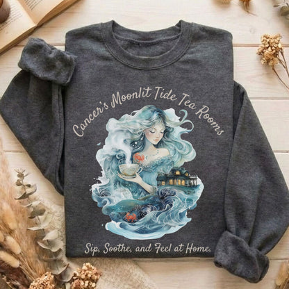 Sweatshirt Dark Heather / S Cancer's Moonlit Tide Tea Rooms Zodiac Sweatshirt The Mystic Eden
