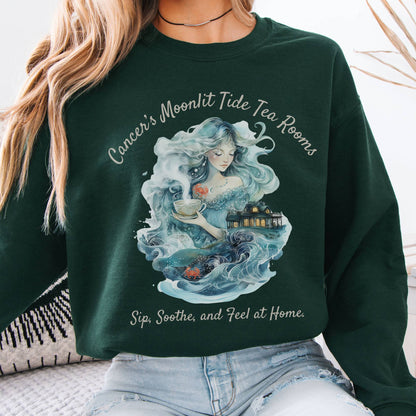 Sweatshirt Cancer's Moonlit Tide Tea Rooms Zodiac Sweatshirt The Mystic Eden