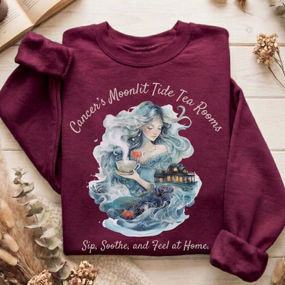 Sweatshirt Maroon / S Cancer's Moonlit Tide Tea Rooms Zodiac Sweatshirt The Mystic Eden
