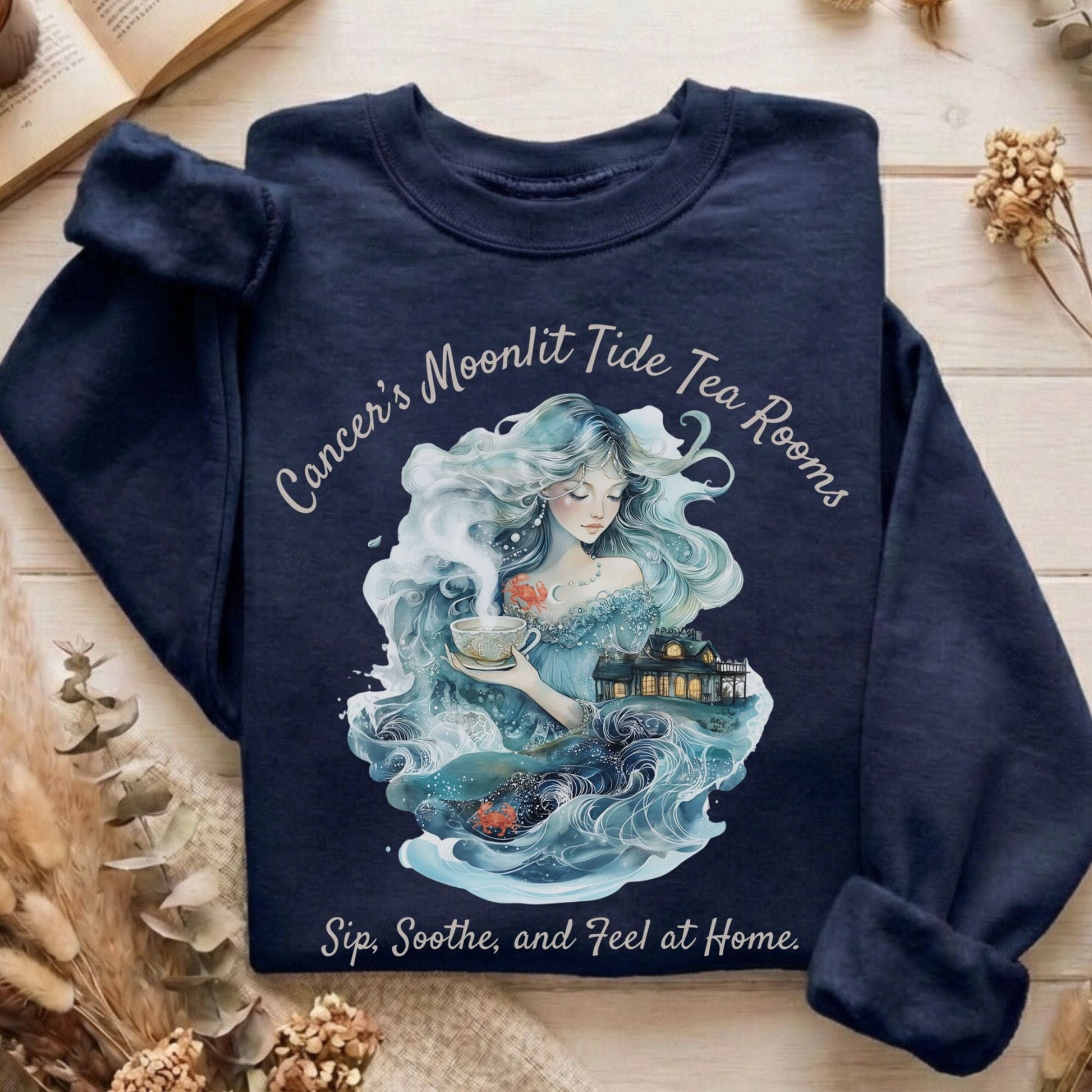Sweatshirt Navy / S Cancer's Moonlit Tide Tea Rooms Zodiac Sweatshirt The Mystic Eden