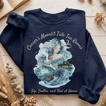 Sweatshirt Navy / S Cancer's Moonlit Tide Tea Rooms Zodiac Sweatshirt The Mystic Eden