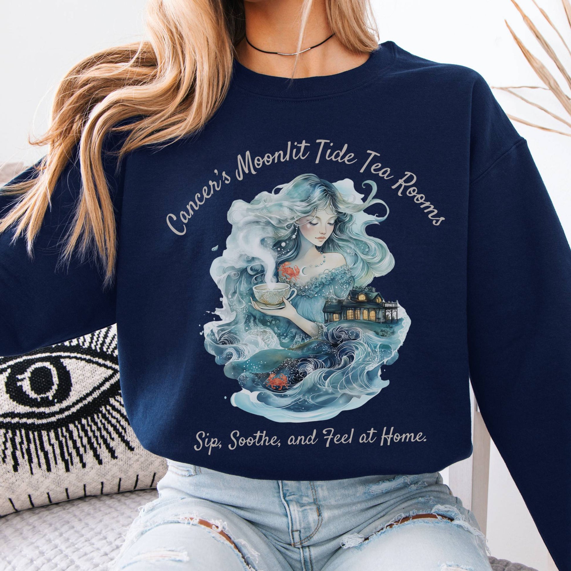 Sweatshirt Cancer's Moonlit Tide Tea Rooms Zodiac Sweatshirt The Mystic Eden