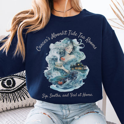 Sweatshirt Cancer's Moonlit Tide Tea Rooms Zodiac Sweatshirt The Mystic Eden