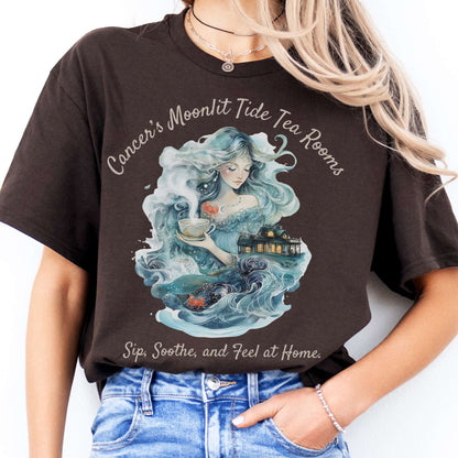 T-Shirt Cancer's Moonlit Tide Tea Rooms Zodiac T-Shirt The Mystic Eden