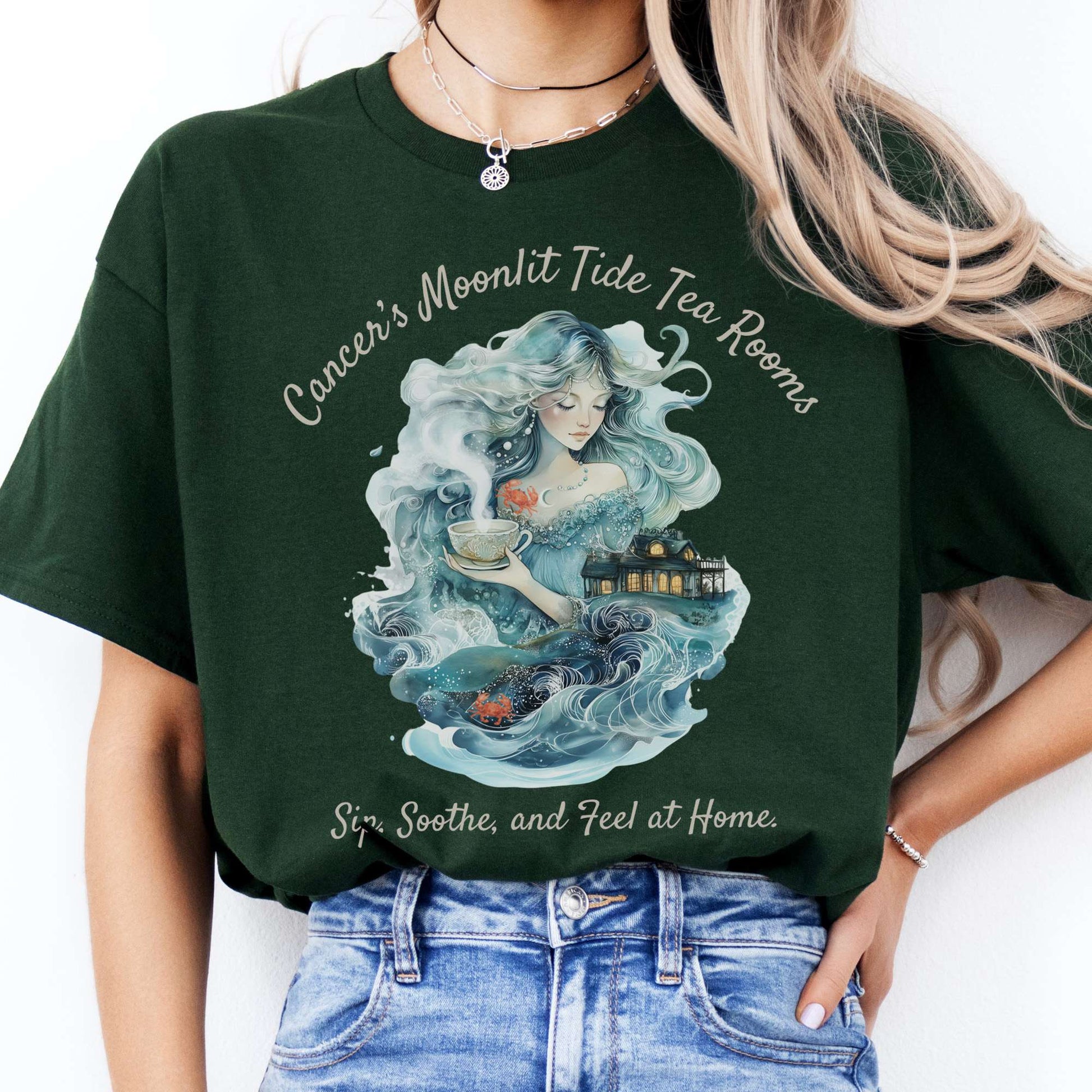 T-Shirt Cancer's Moonlit Tide Tea Rooms Zodiac T-Shirt The Mystic Eden
