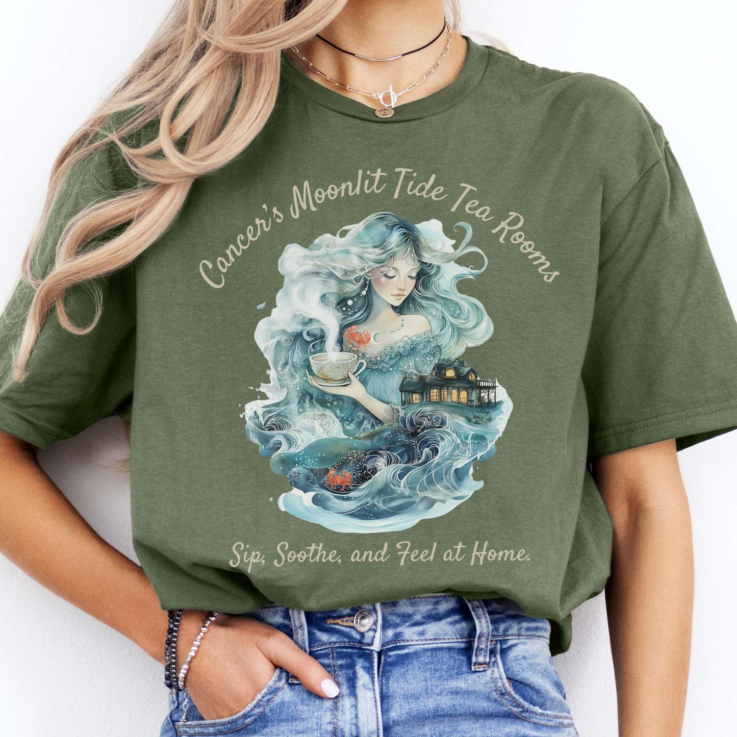 T-Shirt Cancer's Moonlit Tide Tea Rooms Zodiac T-Shirt The Mystic Eden