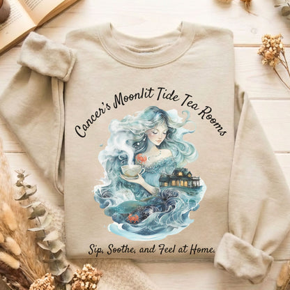 Sweatshirt Sand / S Cancer's Moonlit Tide Tea Rooms Zodiac Sweatshirt The Mystic Eden