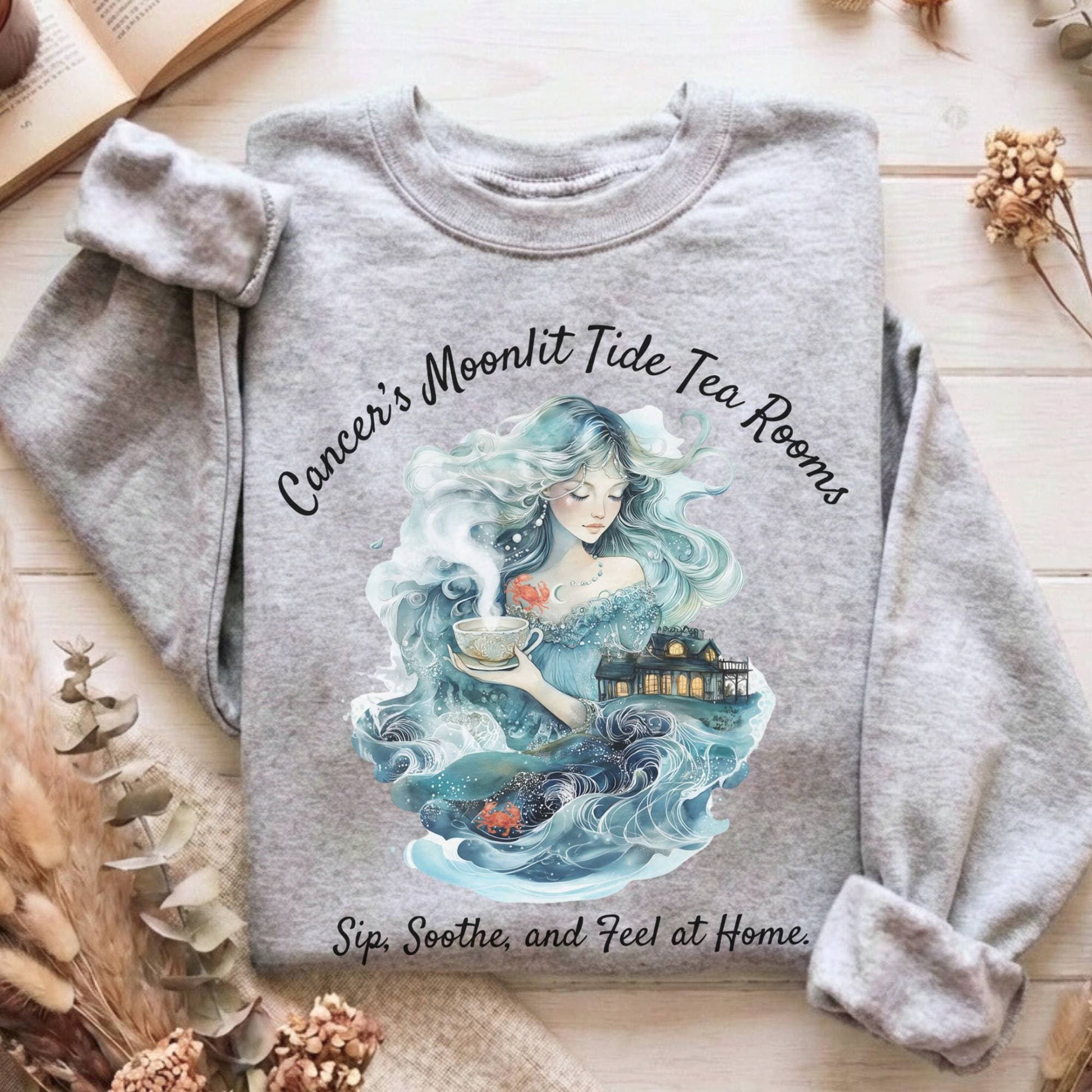 Sweatshirt Sport Grey / S Cancer's Moonlit Tide Tea Rooms Zodiac Sweatshirt The Mystic Eden