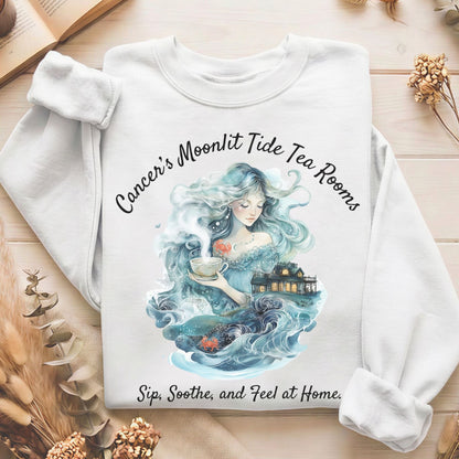 Sweatshirt White / S Cancer's Moonlit Tide Tea Rooms Zodiac Sweatshirt The Mystic Eden