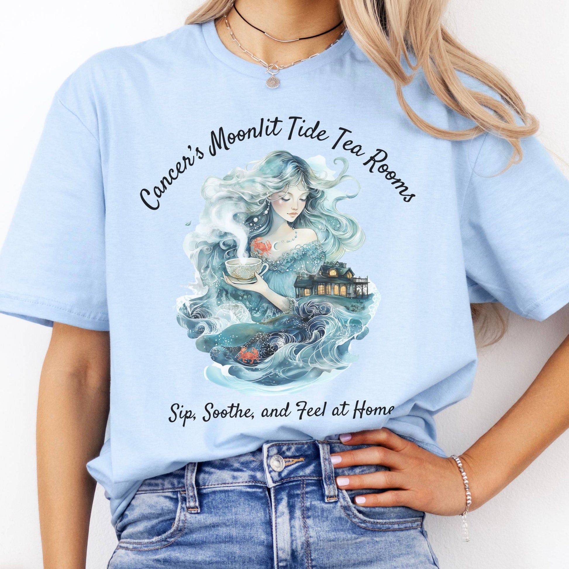 T-Shirt Cancer's Moonlit Tide Tea Rooms Zodiac T-Shirt The Mystic Eden