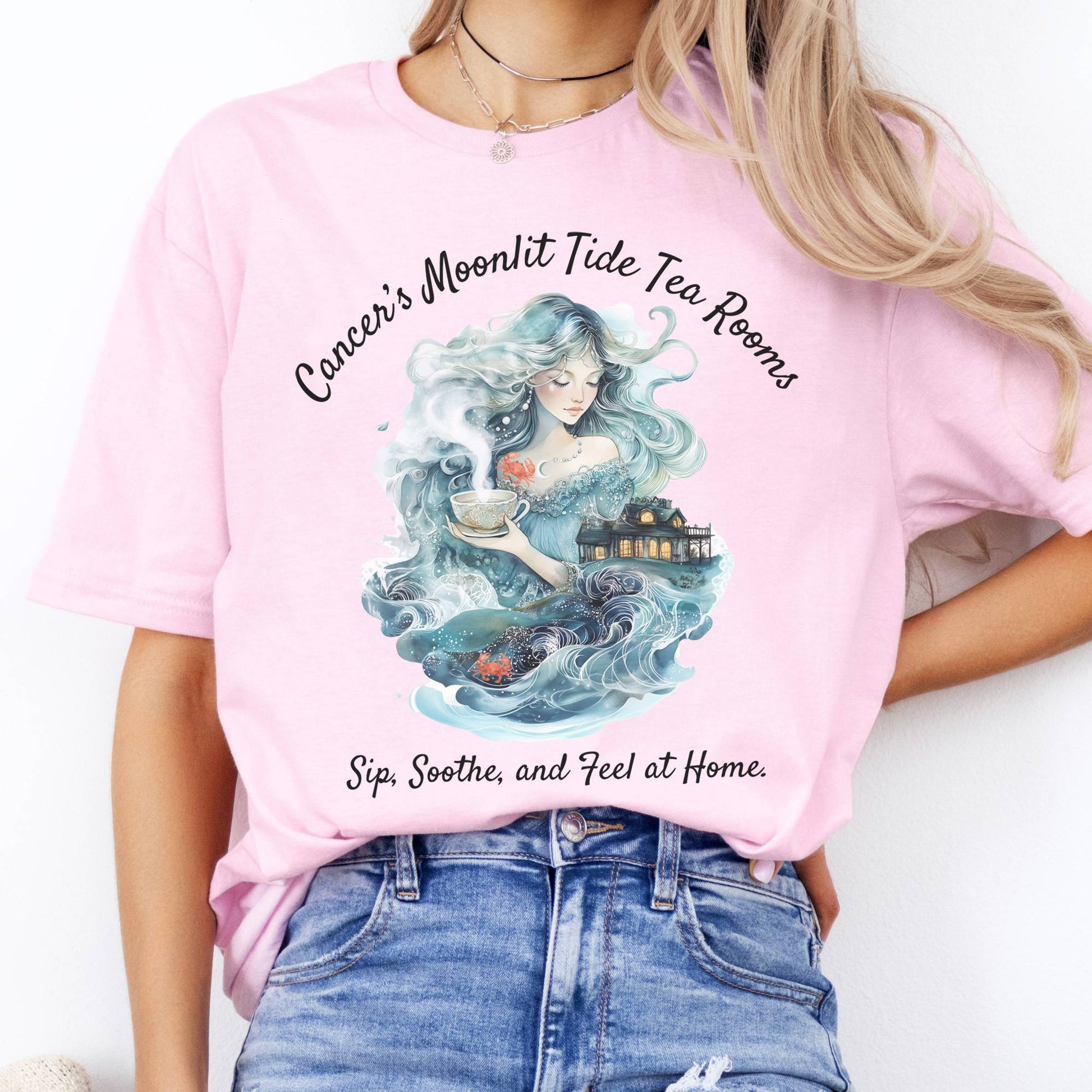 T-Shirt Cancer's Moonlit Tide Tea Rooms Zodiac T-Shirt The Mystic Eden