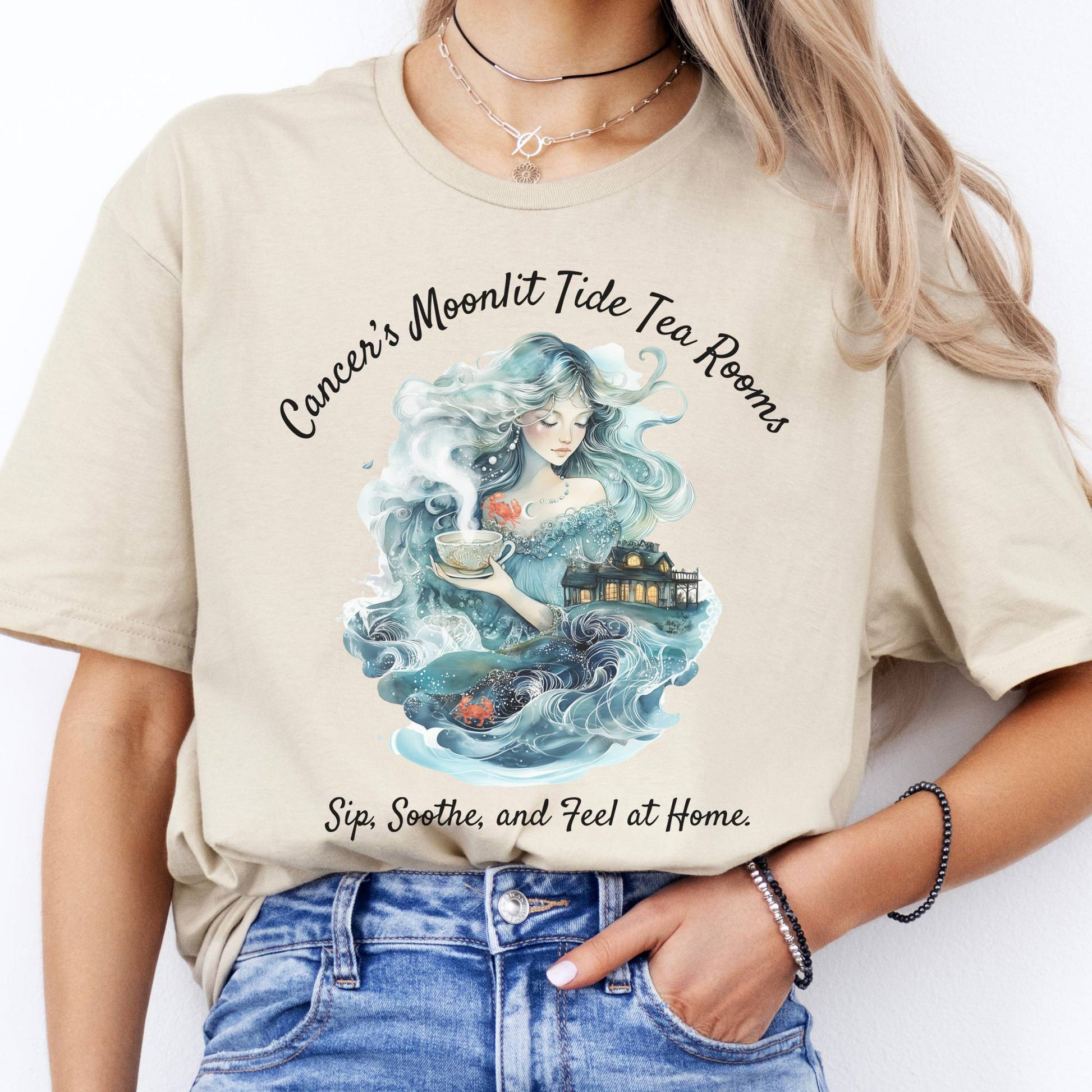T-Shirt Cancer's Moonlit Tide Tea Rooms Zodiac T-Shirt The Mystic Eden