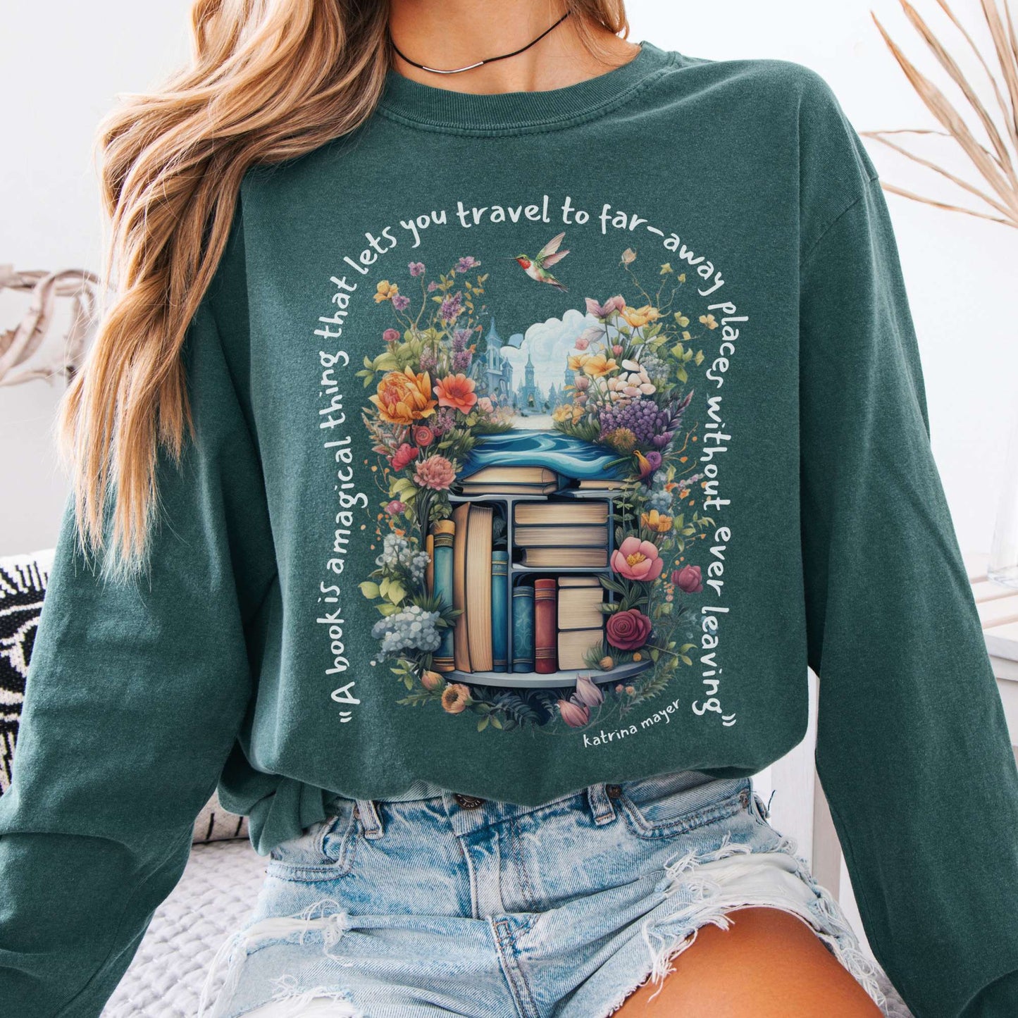 Long-sleeve Blue Spruce / S A Book Is A Magical Thing Long Sleeve The Mystic Eden