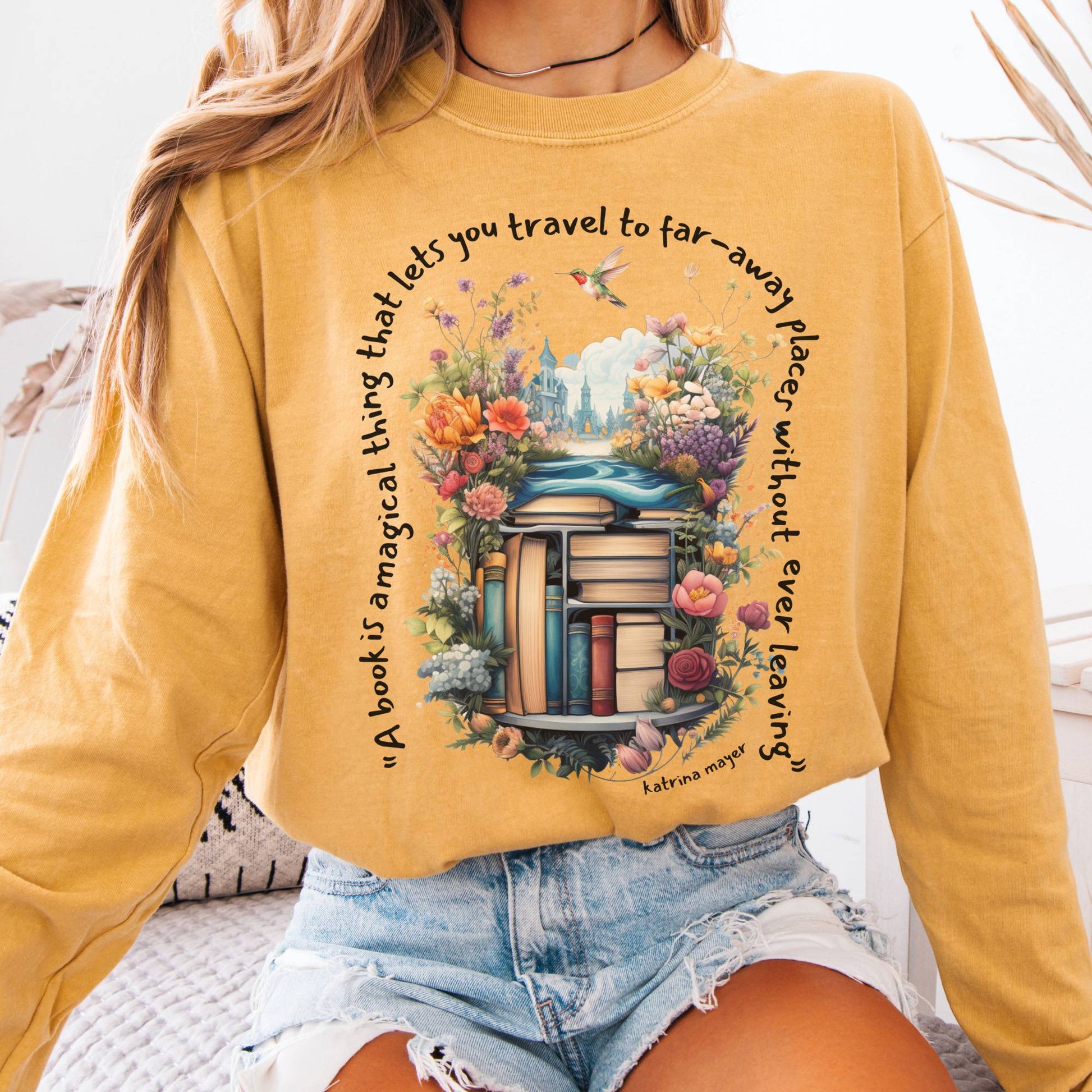Long-sleeve Mustard / S A Book Is A Magical Thing Long Sleeve The Mystic Eden