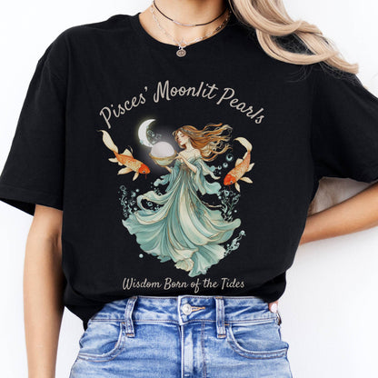 T-Shirt Pisces' Moonlit Pearls Zodiac T-Shirt The Mystic Eden