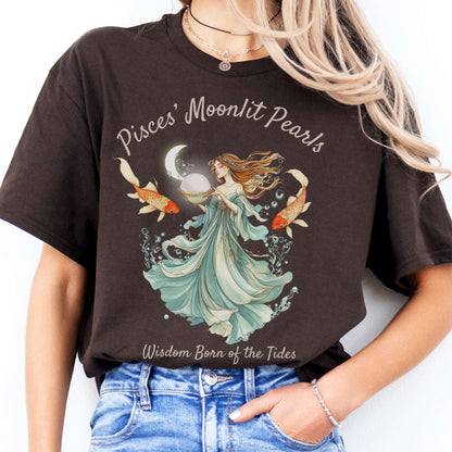 T-Shirt Pisces' Moonlit Pearls Zodiac T-Shirt The Mystic Eden