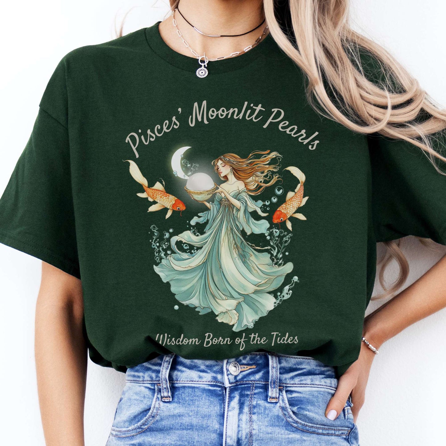 T-Shirt Pisces' Moonlit Pearls Zodiac T-Shirt The Mystic Eden