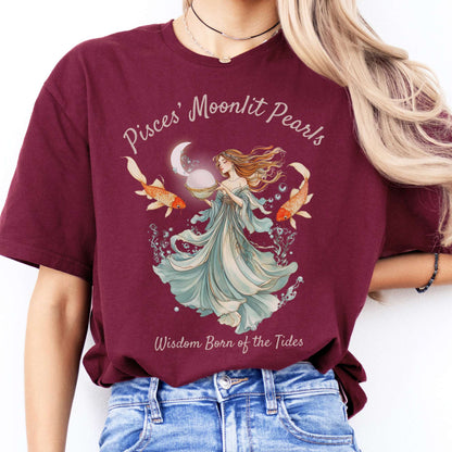 T-Shirt Pisces' Moonlit Pearls Zodiac T-Shirt The Mystic Eden