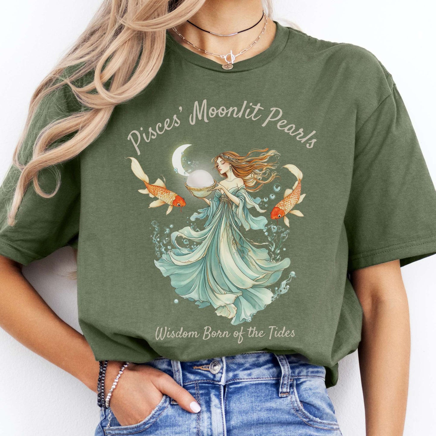 T-Shirt Pisces' Moonlit Pearls Zodiac T-Shirt The Mystic Eden