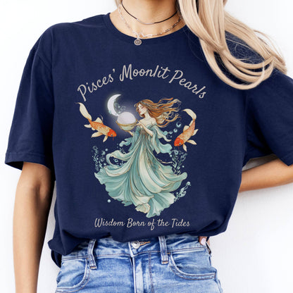 T-Shirt Pisces' Moonlit Pearls Zodiac T-Shirt The Mystic Eden