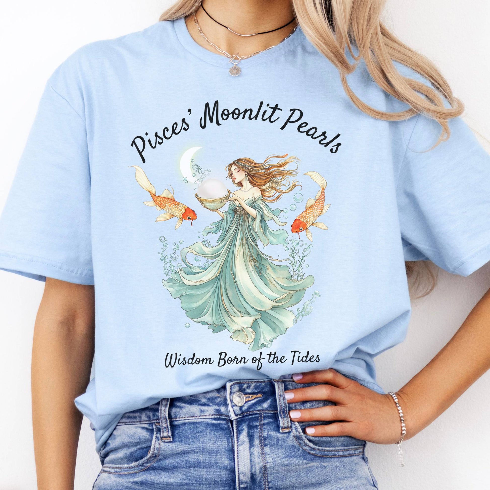 T-Shirt Pisces' Moonlit Pearls Zodiac T-Shirt The Mystic Eden