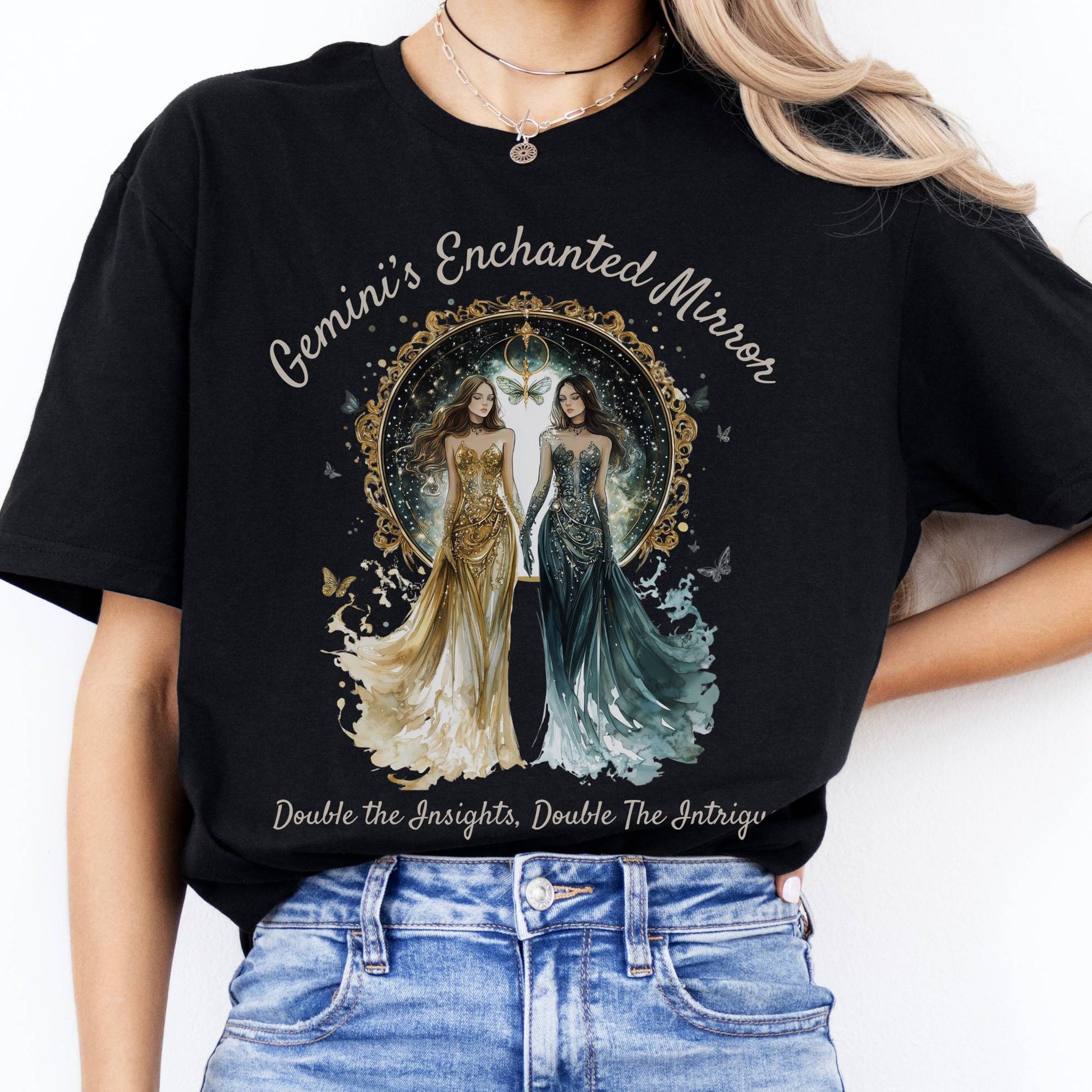 T-Shirts Gemini's Enchanted Mirror Zodiac T-Shirt The Mystic Eden
