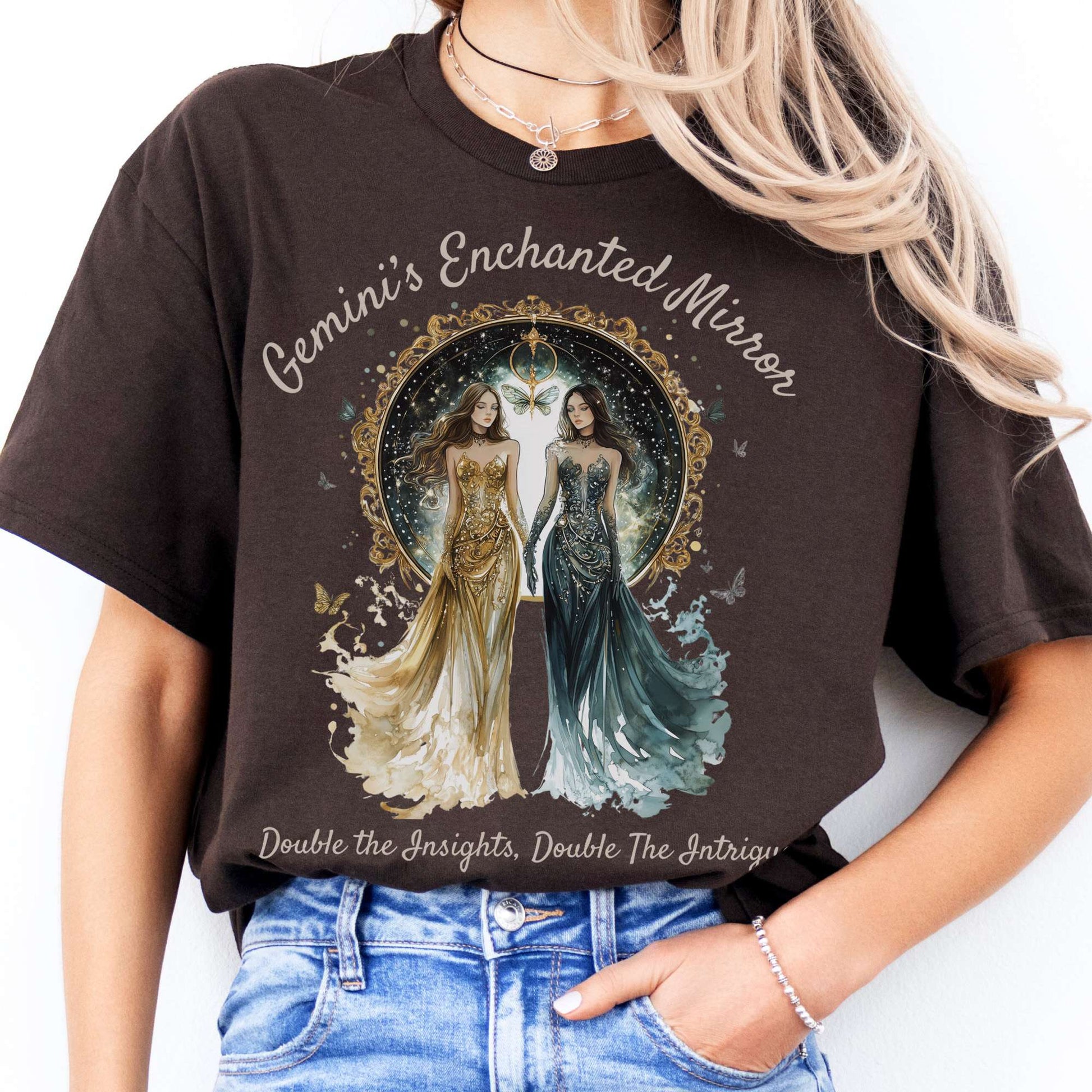 T-Shirts Gemini's Enchanted Mirror Zodiac T-Shirt The Mystic Eden