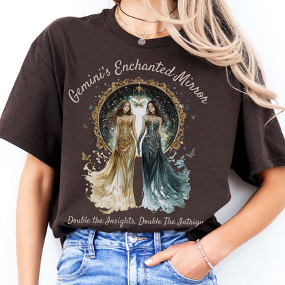 T-Shirts Gemini's Enchanted Mirror Zodiac T-Shirt The Mystic Eden
