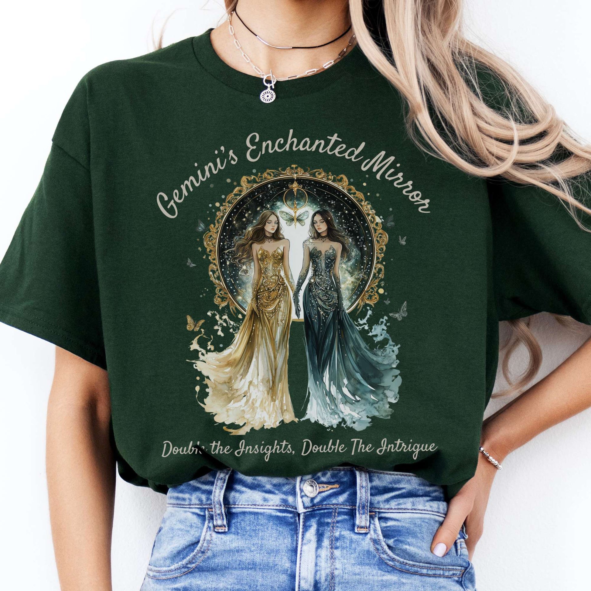T-Shirts Gemini's Enchanted Mirror Zodiac T-Shirt The Mystic Eden