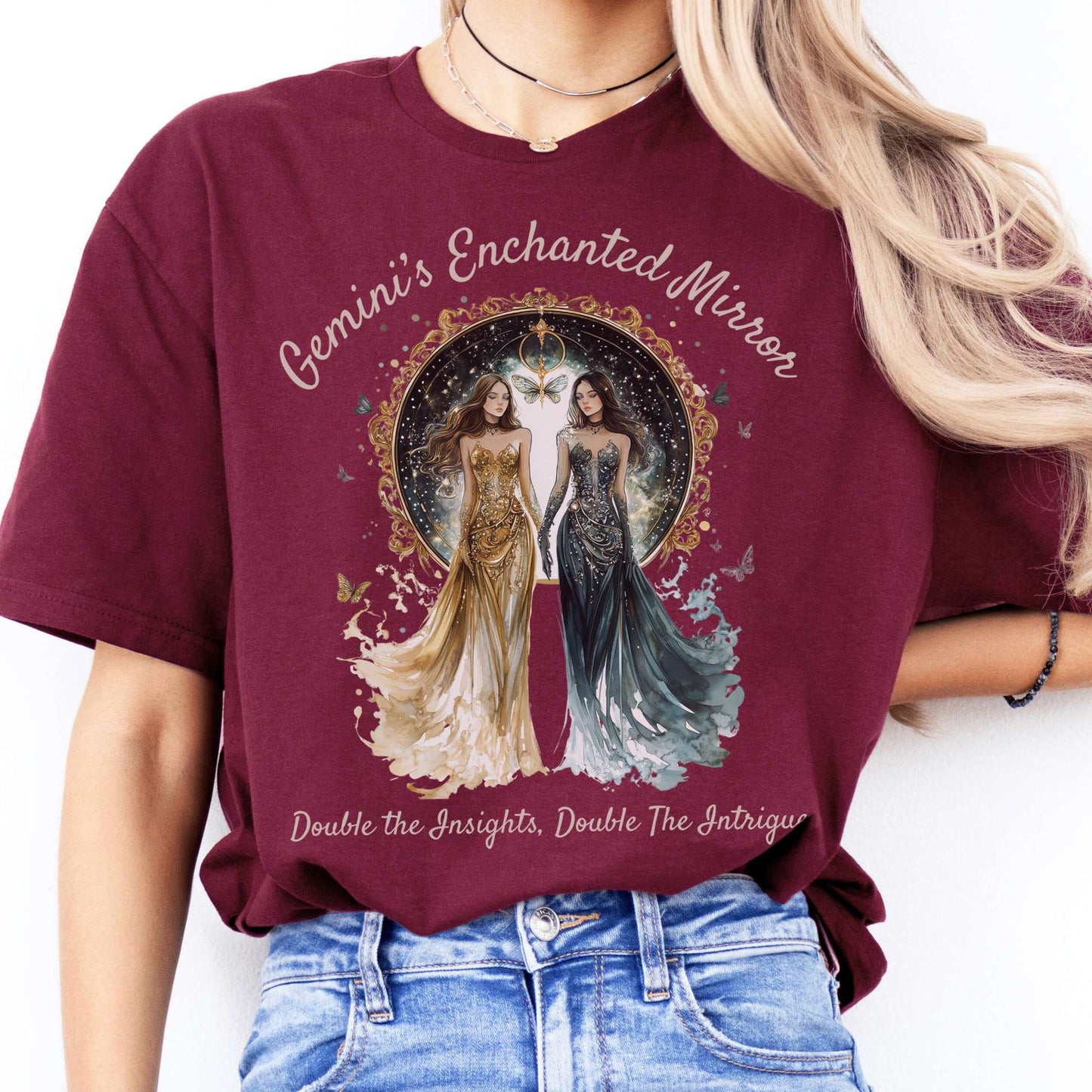 T-Shirts Gemini's Enchanted Mirror Zodiac T-Shirt The Mystic Eden