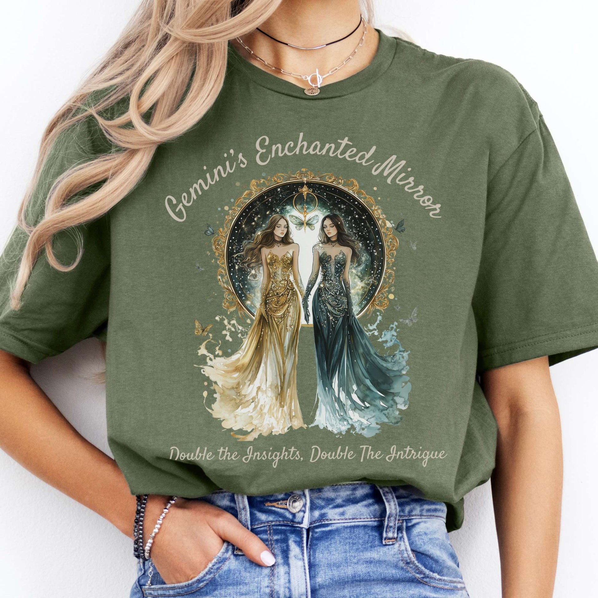 T-Shirts Gemini's Enchanted Mirror Zodiac T-Shirt The Mystic Eden
