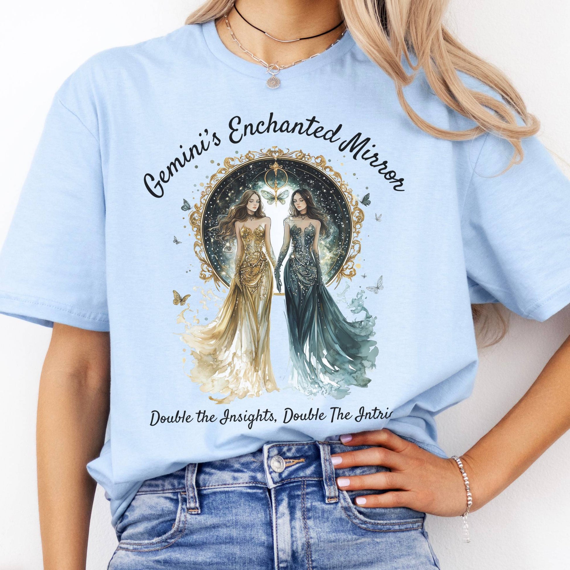 T-Shirts Gemini's Enchanted Mirror Zodiac T-Shirt The Mystic Eden