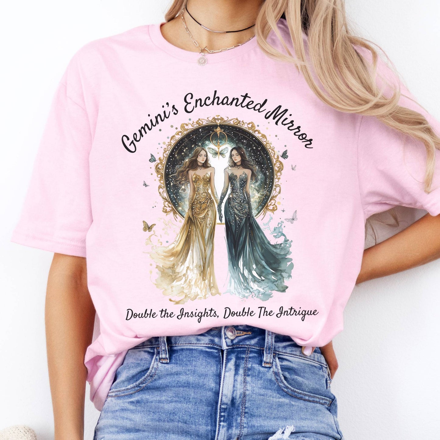 T-Shirts Gemini's Enchanted Mirror Zodiac T-Shirt The Mystic Eden