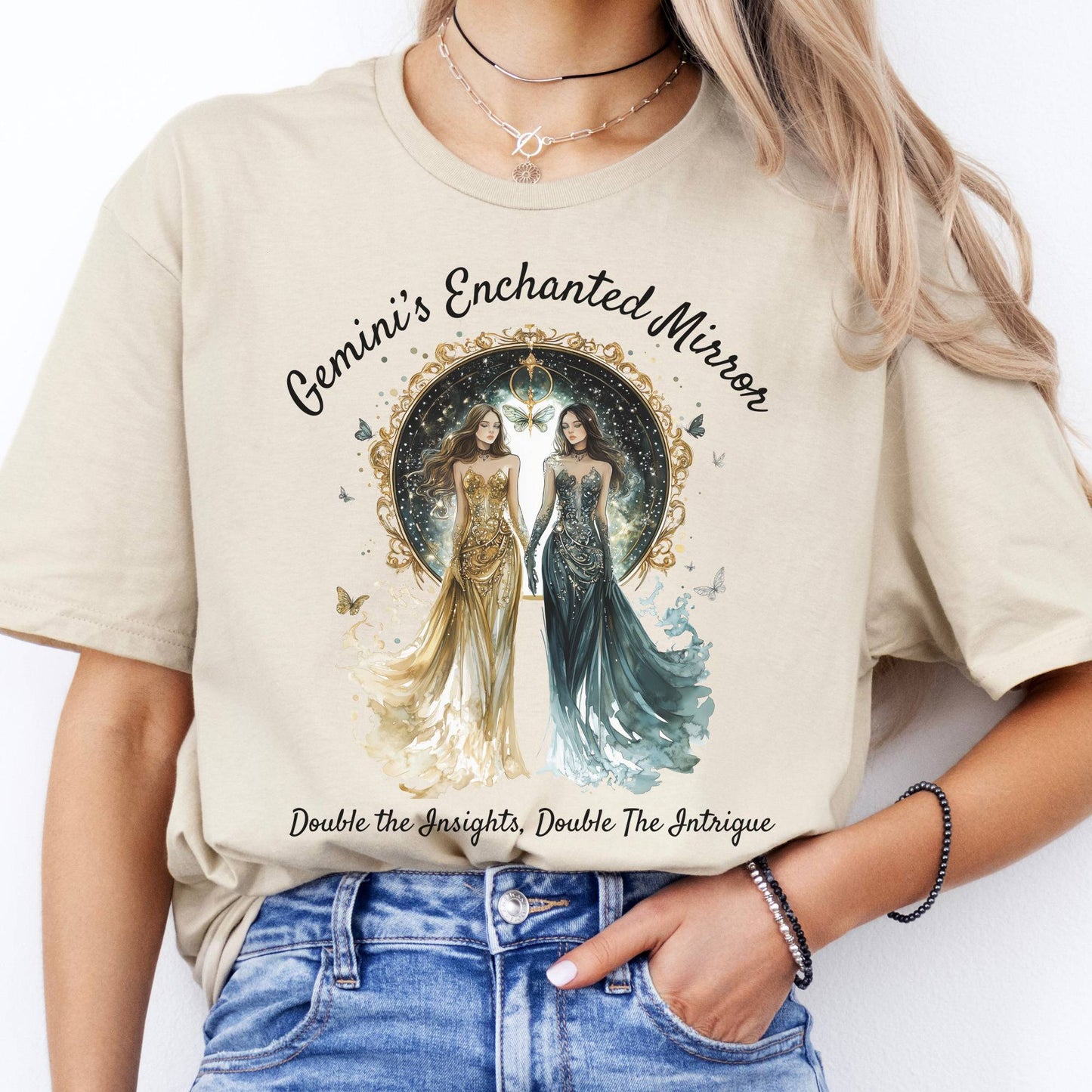 T-Shirts Gemini's Enchanted Mirror Zodiac T-Shirt The Mystic Eden