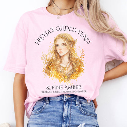 T-Shirts Freyja's Gilded Tears & Fine Amber Goddess T-Shirt The Mystic Eden