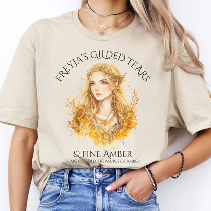 T-Shirts Freyja's Gilded Tears & Fine Amber Goddess T-Shirt The Mystic Eden