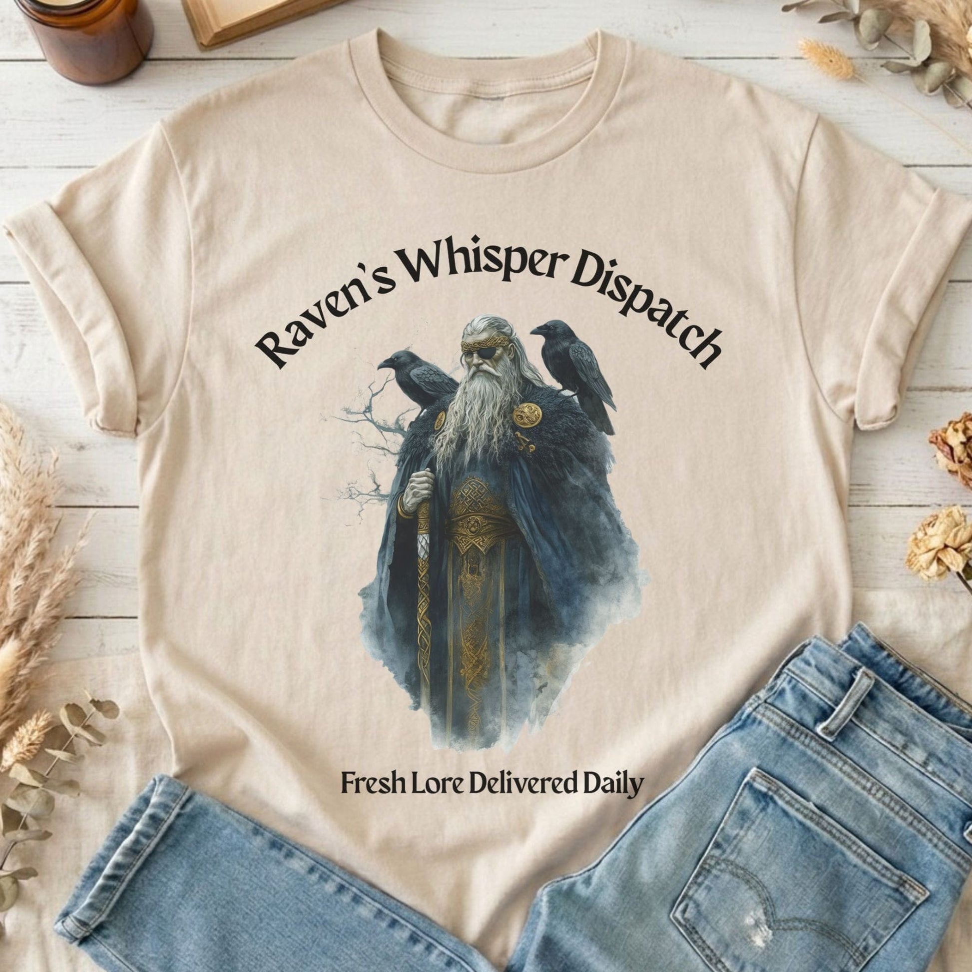 T-Shirt Sand / S Raven's Whisper Dispatch Norse God T-Shirt The Mystic Eden