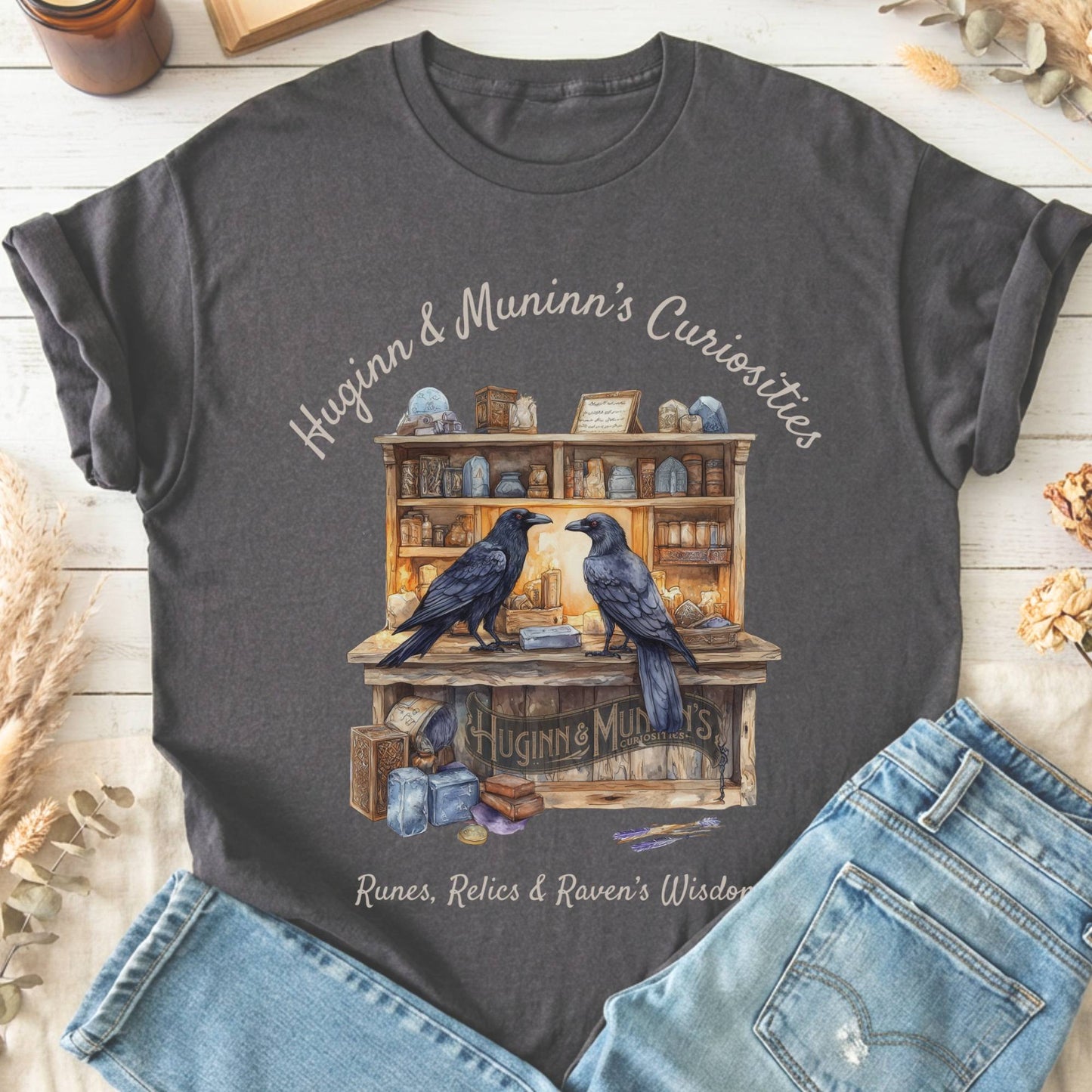 T-Shirt Charcoal / S Huginn and Muninn's Curiosities Norse Mythology T-Shirt The Mystic Eden