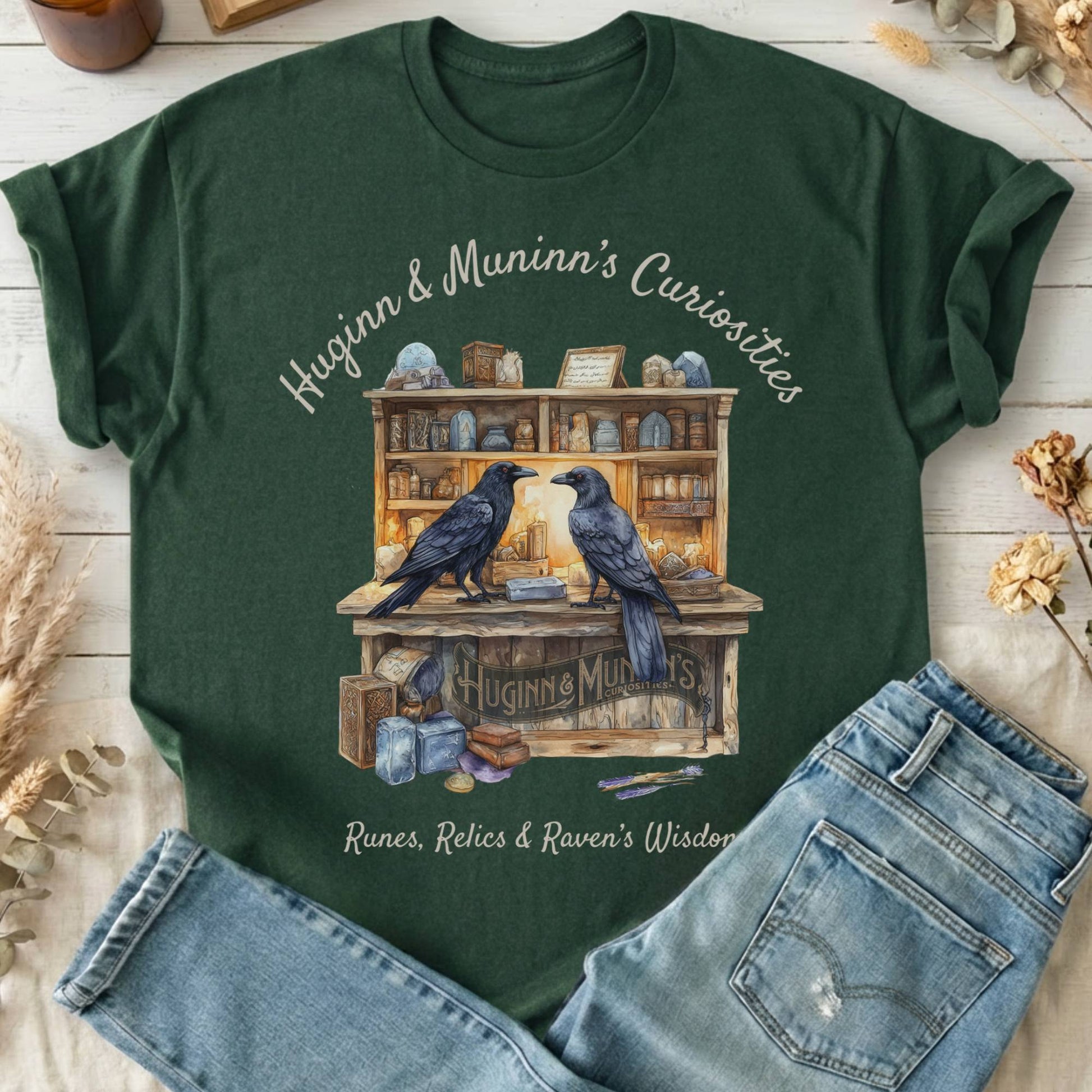 T-Shirt Forest Green / S Huginn and Muninn's Curiosities Norse Mythology T-Shirt The Mystic Eden