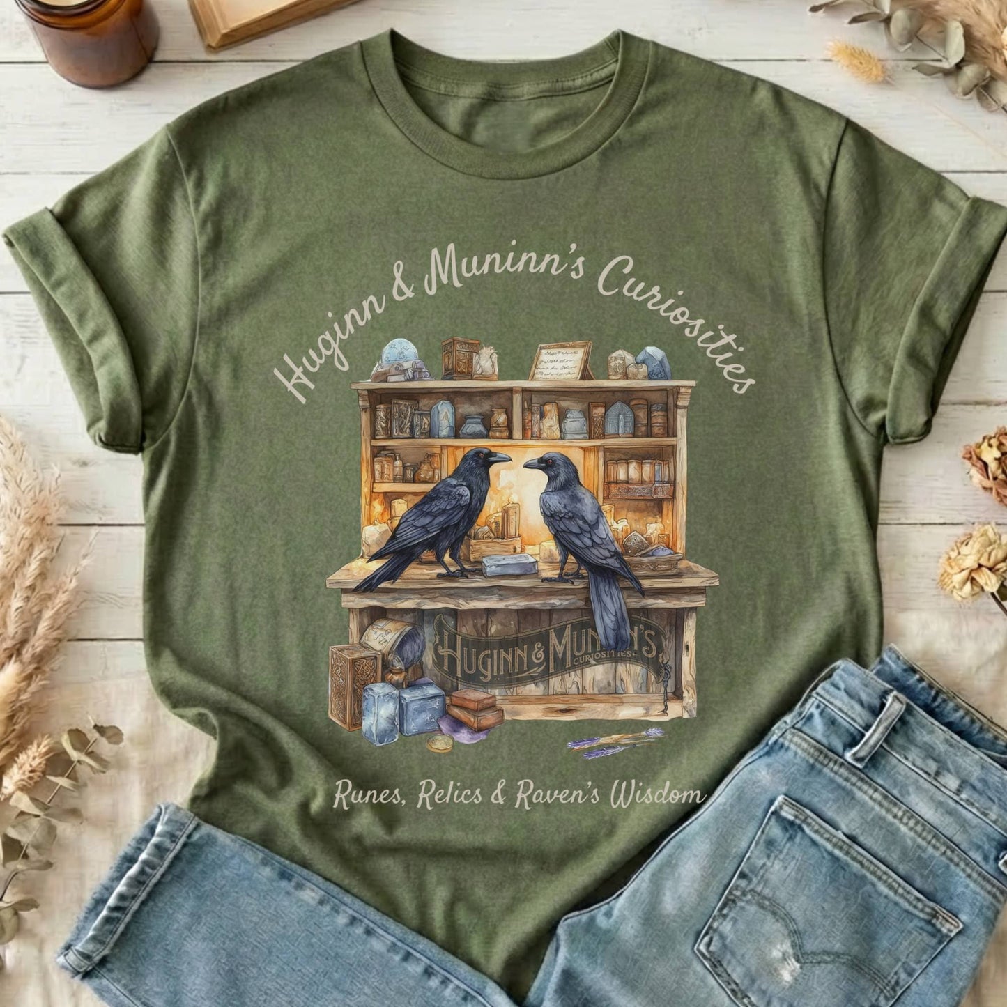 T-Shirt Military Green / S Huginn and Muninn's Curiosities Norse Mythology T-Shirt The Mystic Eden
