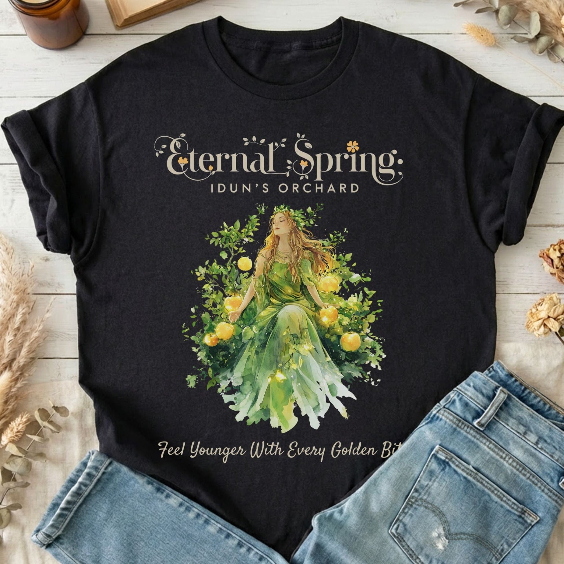 T-Shirt Black / S Eternal Spring Idun's Orchard Norse Goddess T-Shirt The Mystic Eden