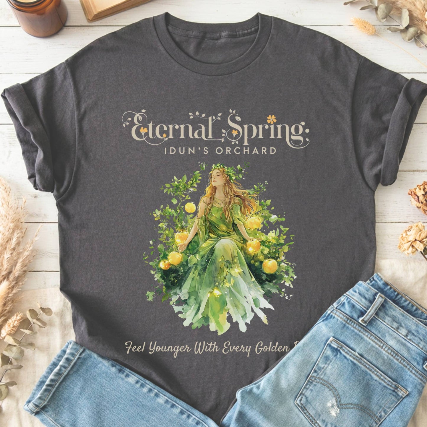 T-Shirt Charcoal / S Eternal Spring Idun's Orchard Norse Goddess T-Shirt The Mystic Eden