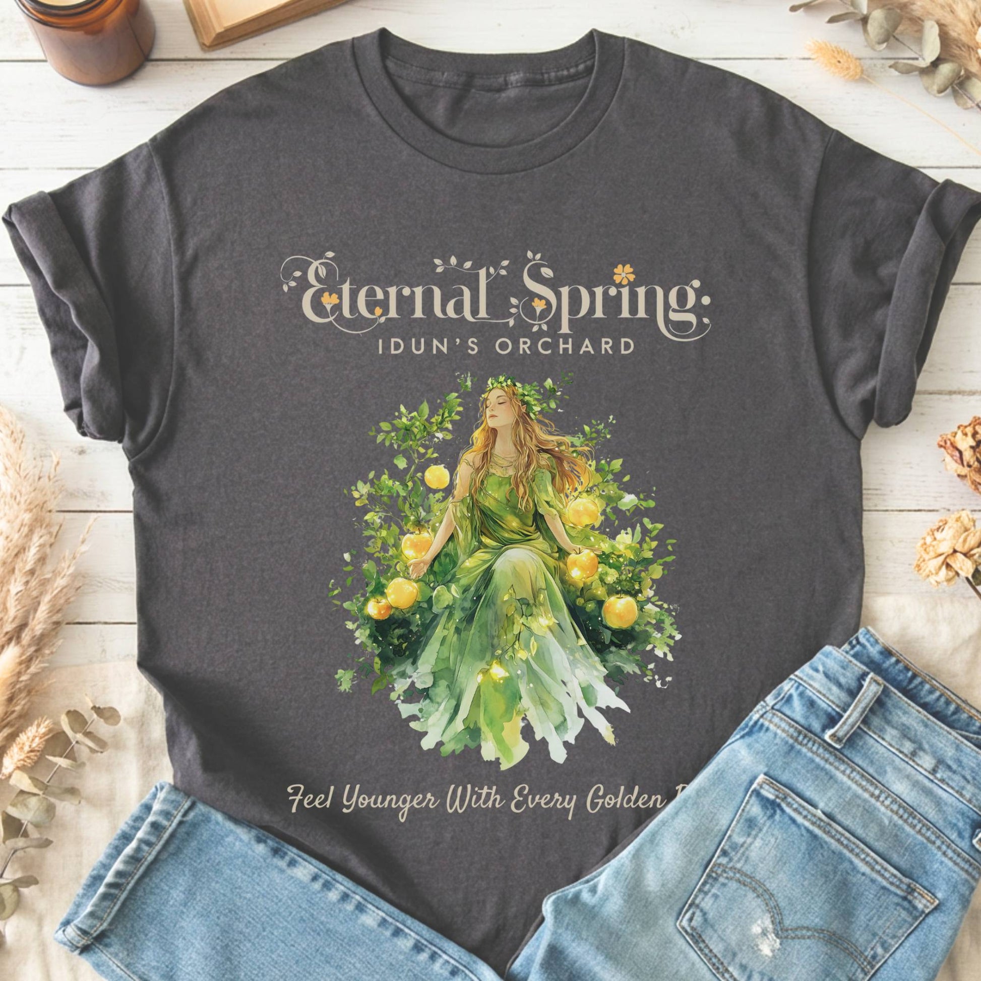 T-Shirt Charcoal / S Eternal Spring Idun's Orchard Norse Goddess T-Shirt The Mystic Eden