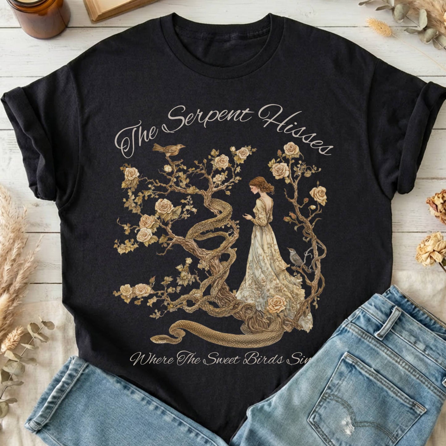 T-Shirt Black / S The Serpent Hisses Where the Sweet Birds Sing T-Shirt The Mystic Eden