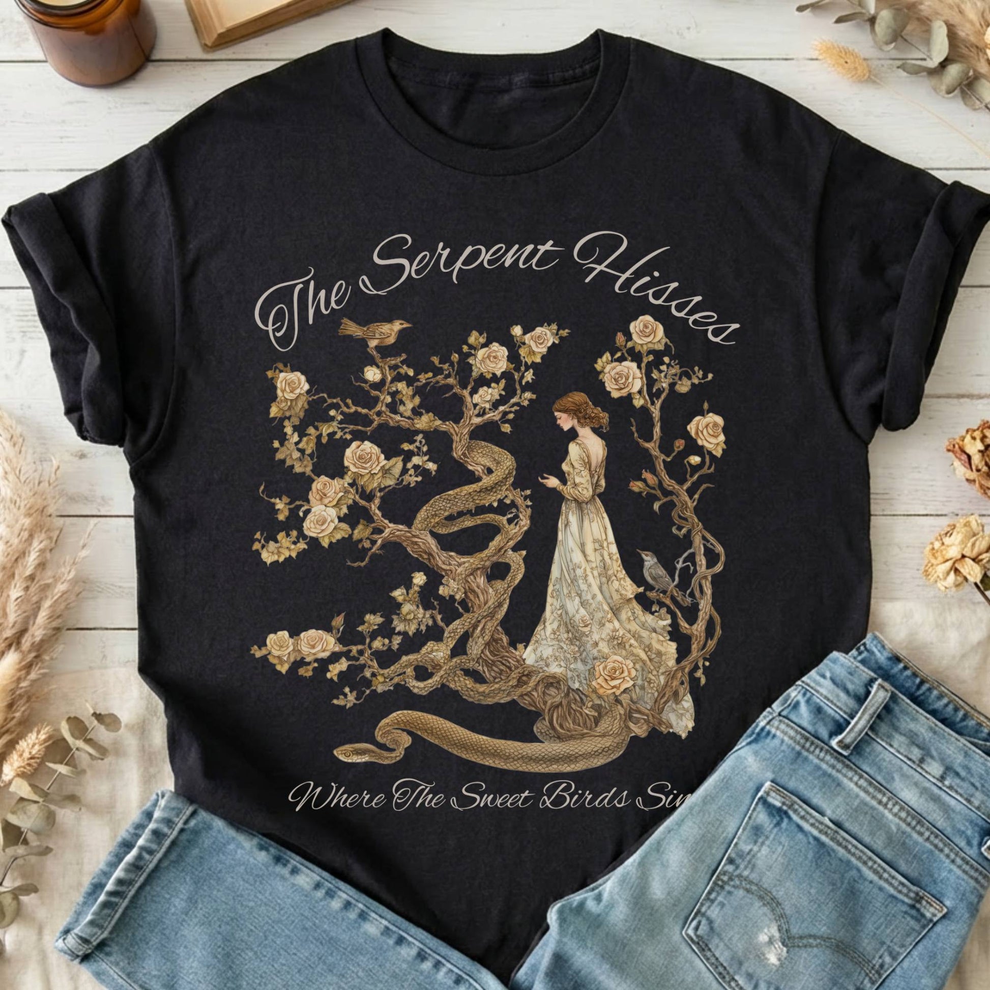 T-Shirt Black / S The Serpent Hisses Where the Sweet Birds Sing T-Shirt The Mystic Eden